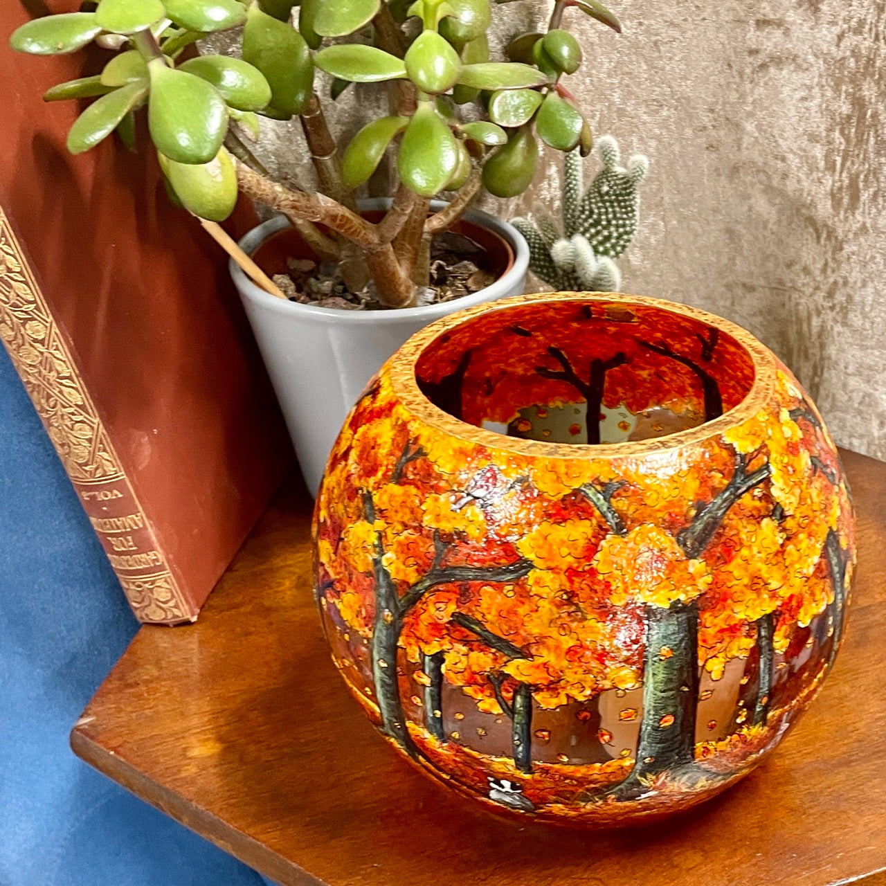 Autumn wood~ One of a kind bowl candleholder