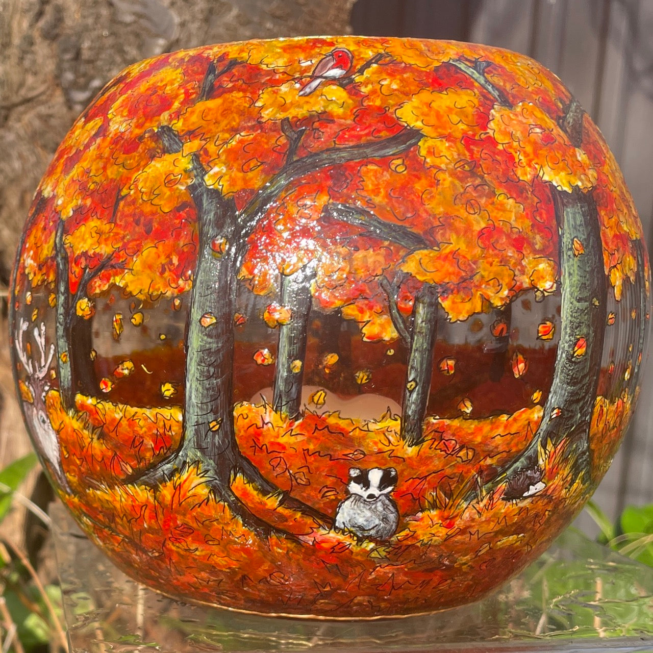 Autumn wood~ One of a kind bowl candleholder