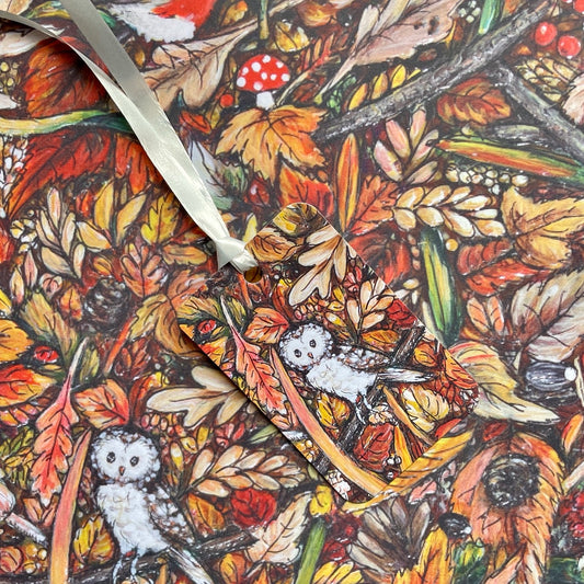 Autumntime Gift wrap & Owl tag