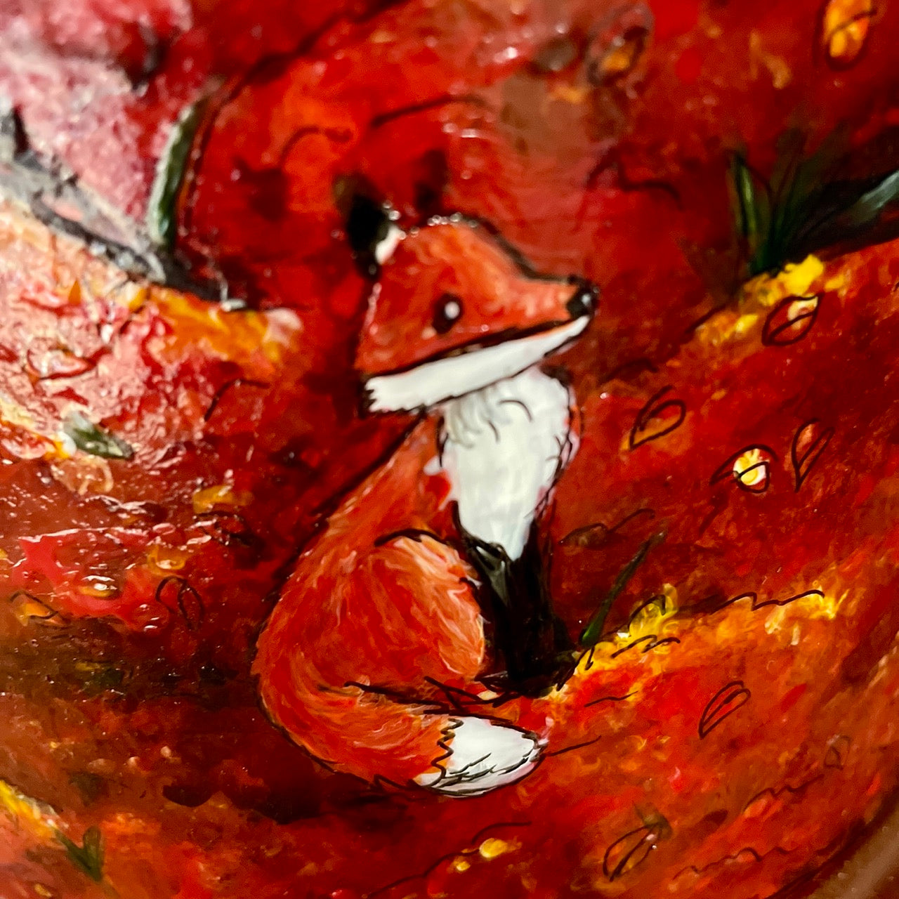 Autumn Wood~One of a kind hand painted glass table lamp