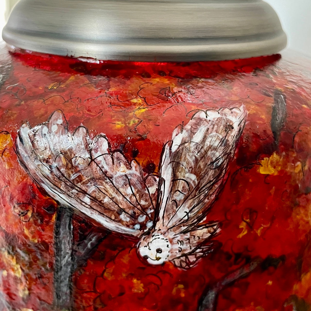 Autumn Wood~One of a kind hand painted glass table lamp