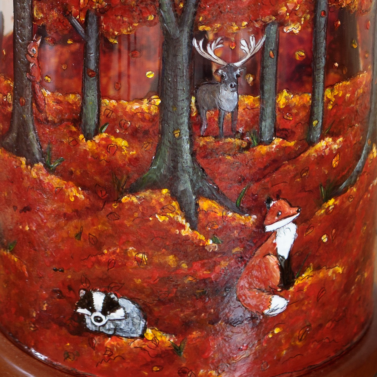 Autumn Wood~One of a kind hand painted glass table lamp