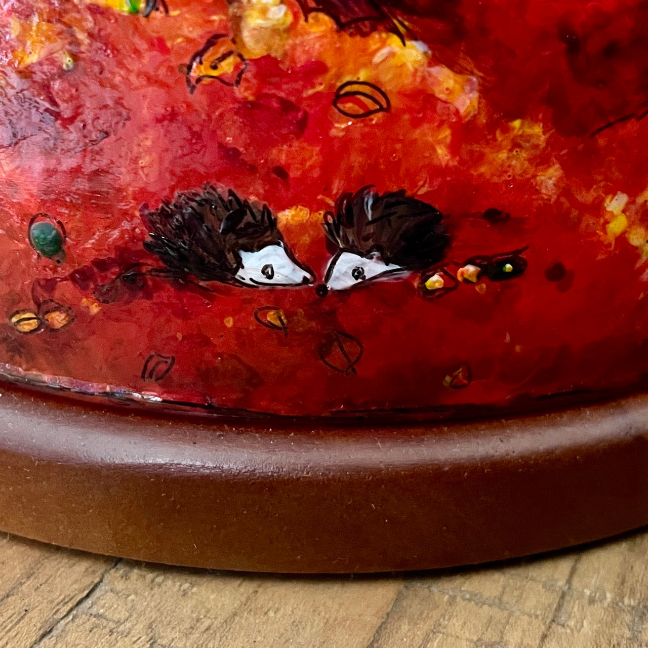 Autumn Wood~One of a kind hand painted glass table lamp