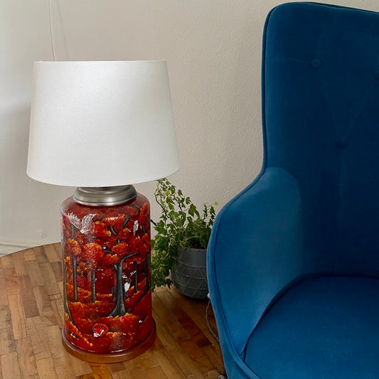 Autumn Wood~One of a kind hand painted glass table lamp