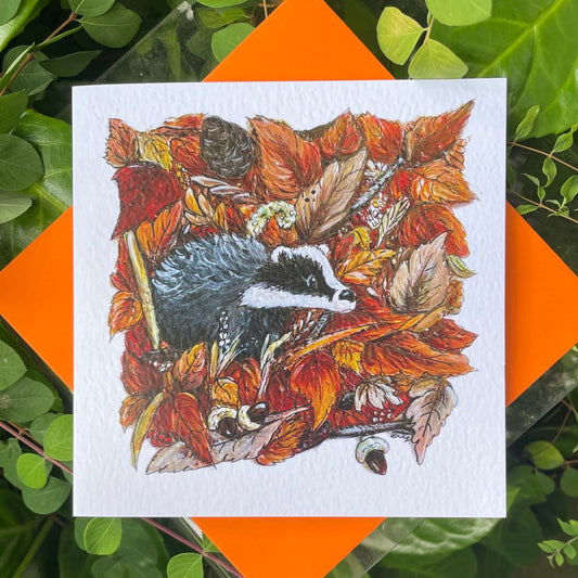 Card~Badger in Autumn