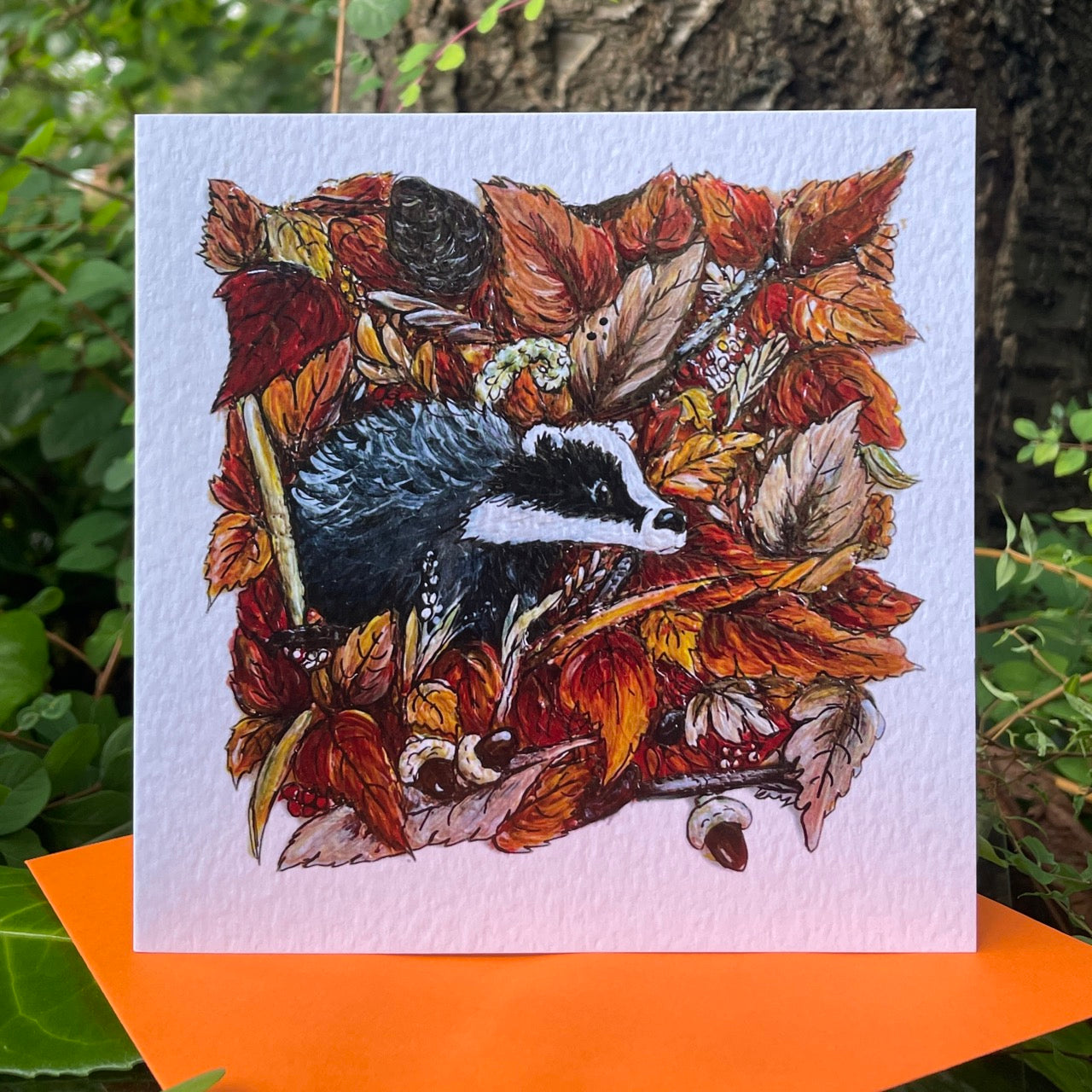 Card~Badger in Autumn