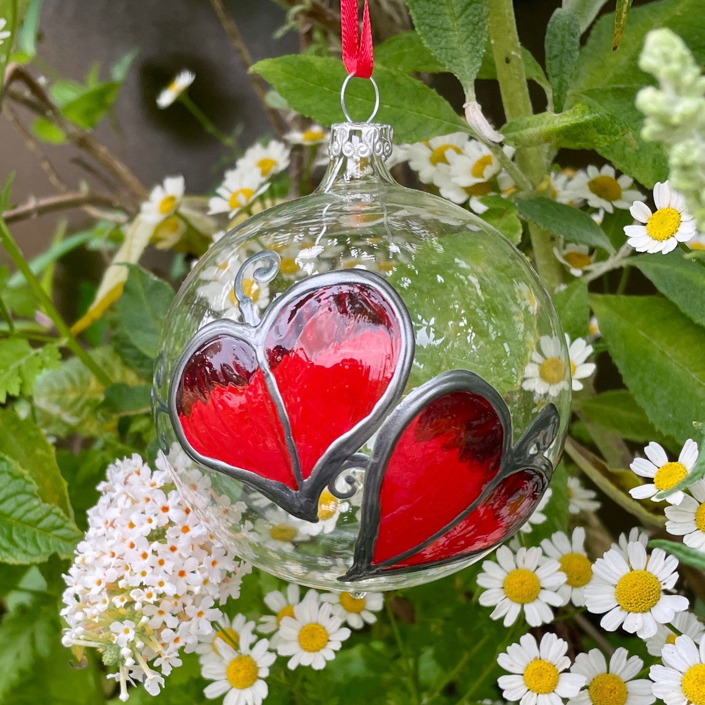 Red leaf~ Large glass bauble