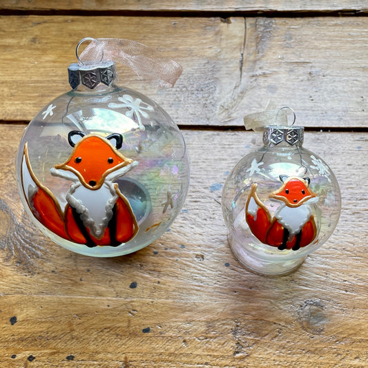 Fox in snowflakes~ Glass bauble