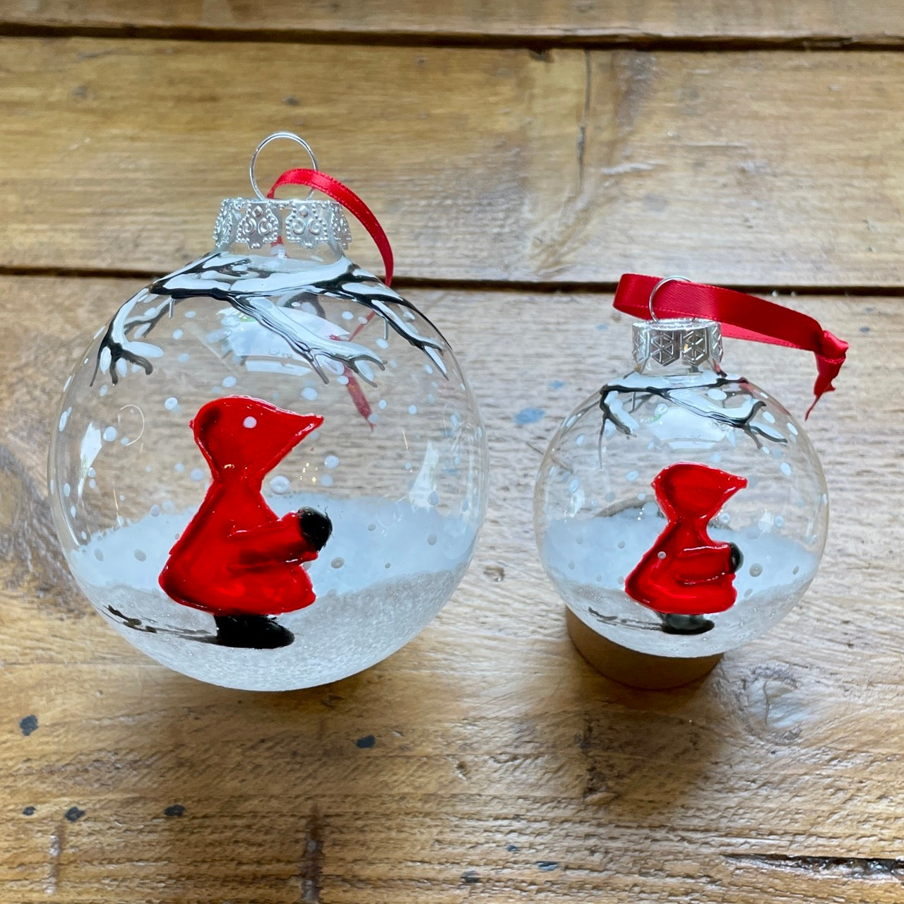 Redhood in snow~ Large glass bauble