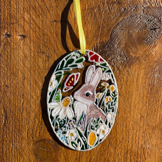 Bunny & Butterfly~ Oval suncatcher