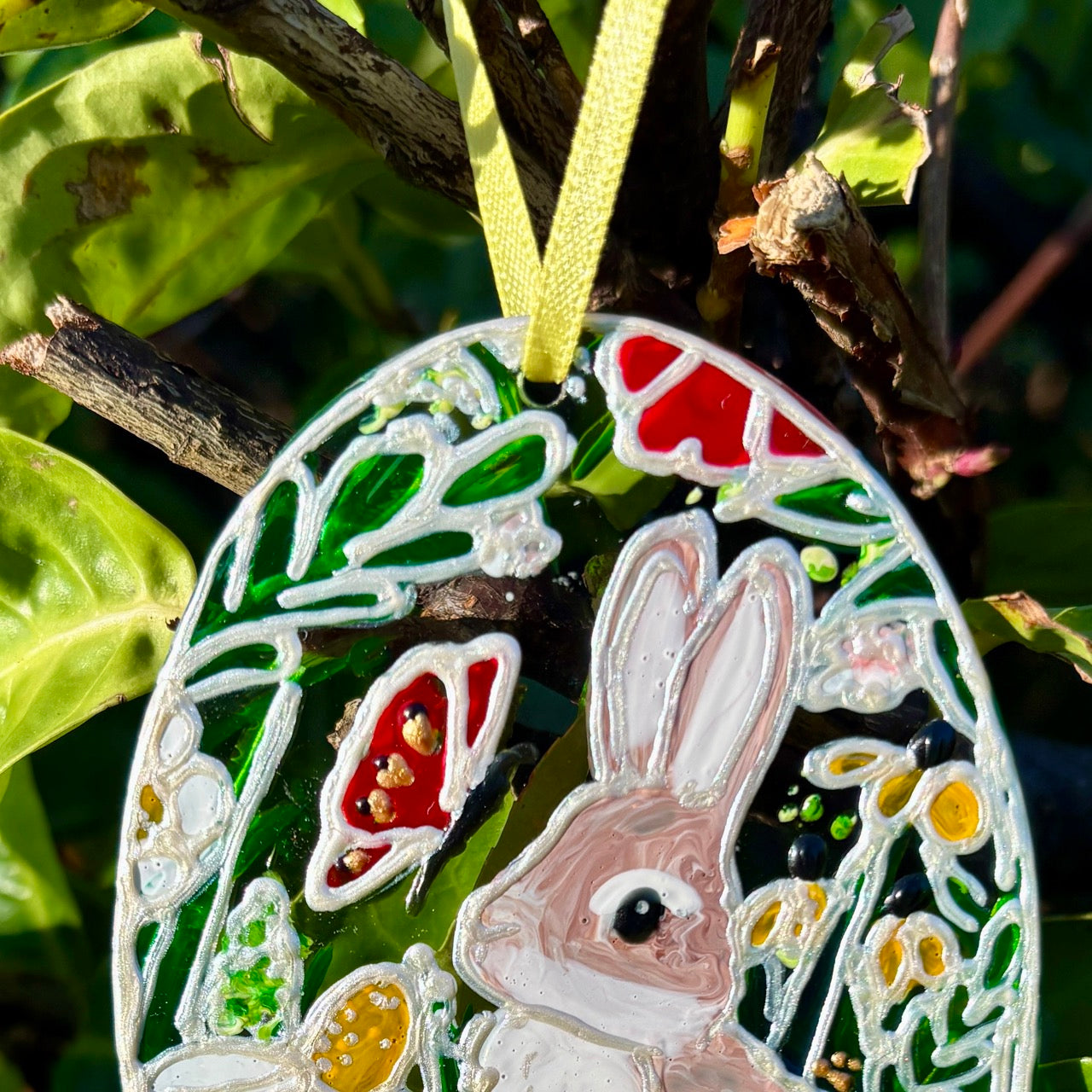 Bunny & Butterfly~ Oval suncatcher