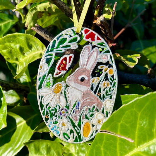 Bunny & Butterfly~ Oval suncatcher