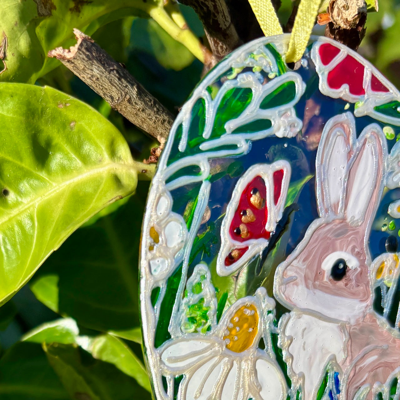 Bunny & Butterfly~ Oval suncatcher