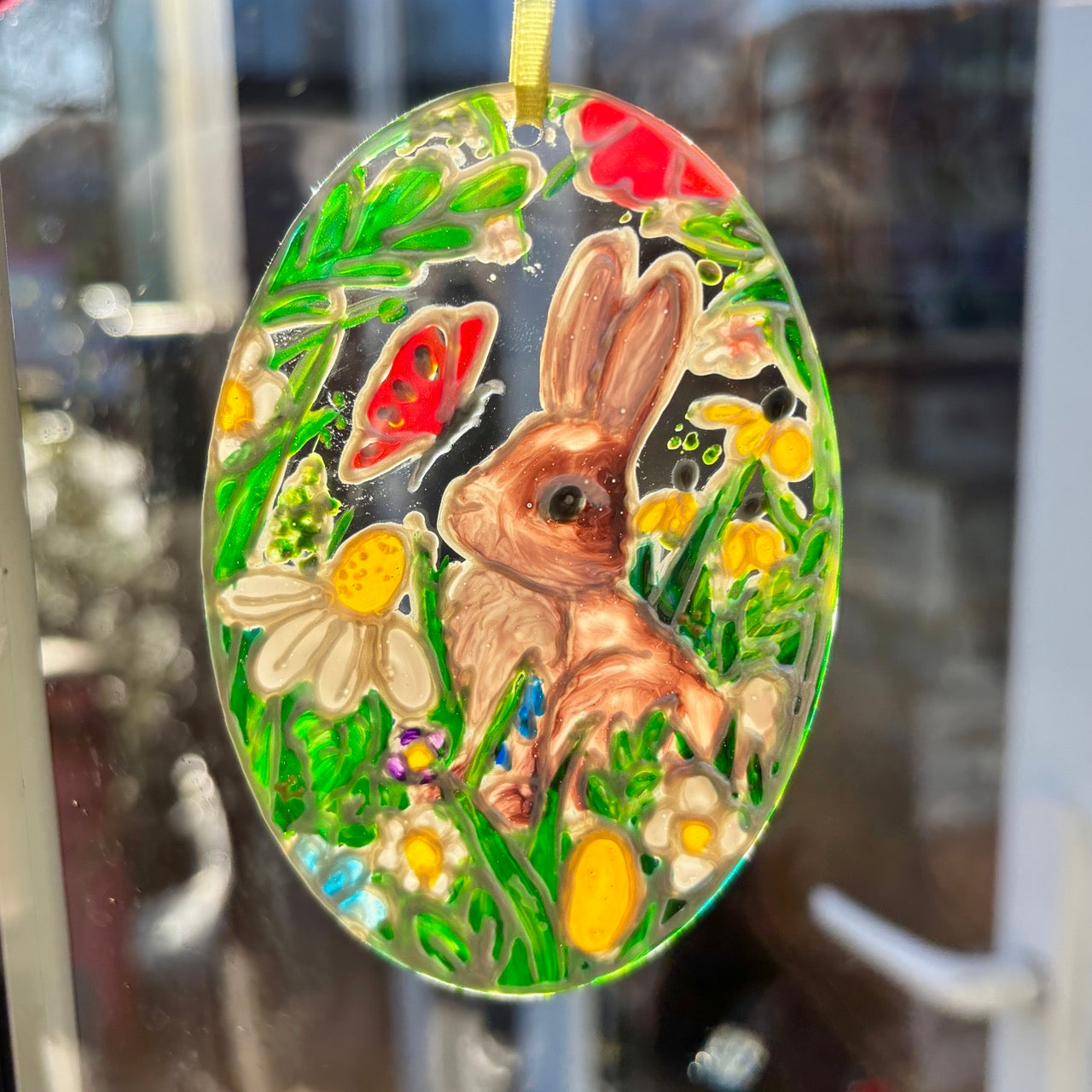 Bunny & Butterfly~ Oval suncatcher