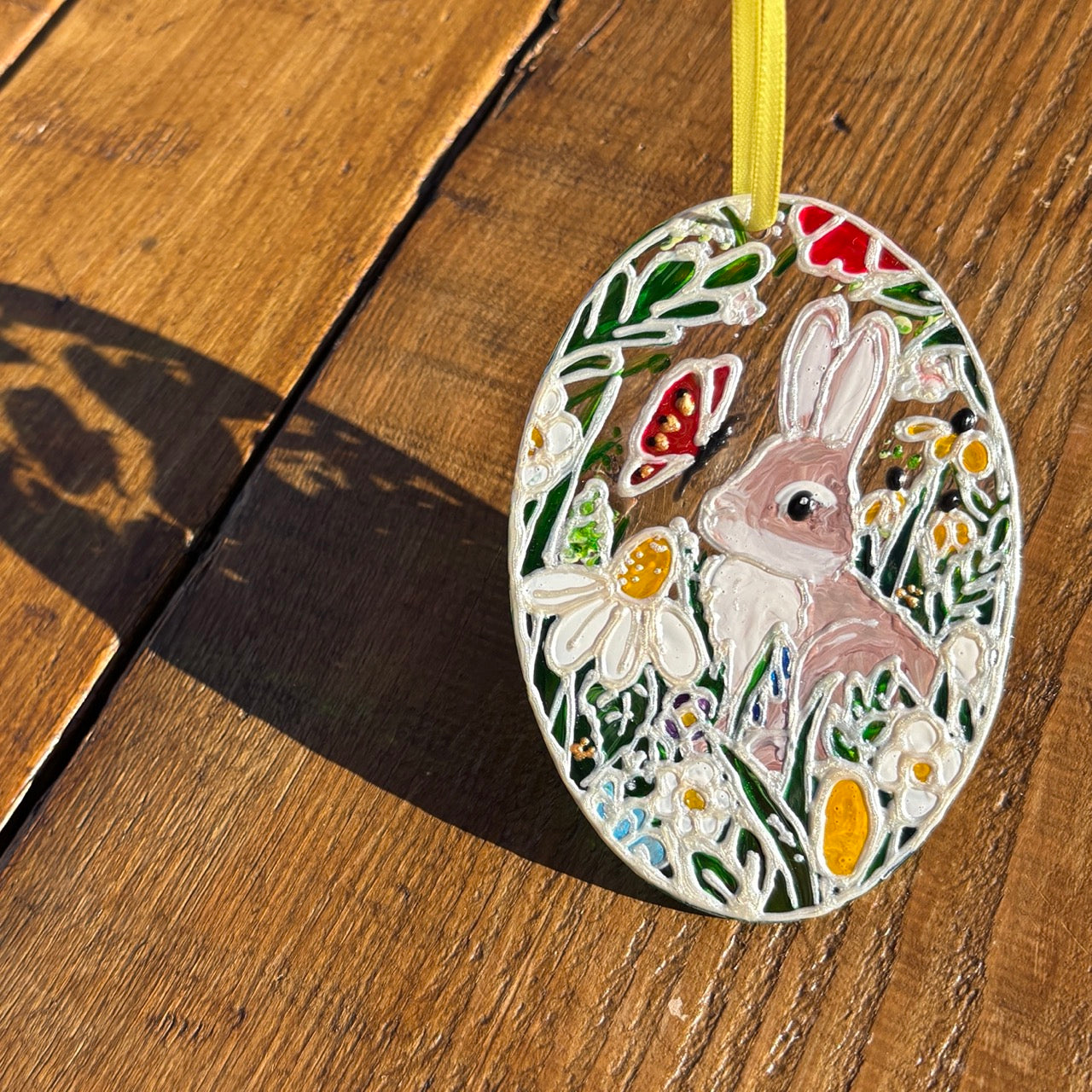 Bunny & Butterfly~ Oval suncatcher