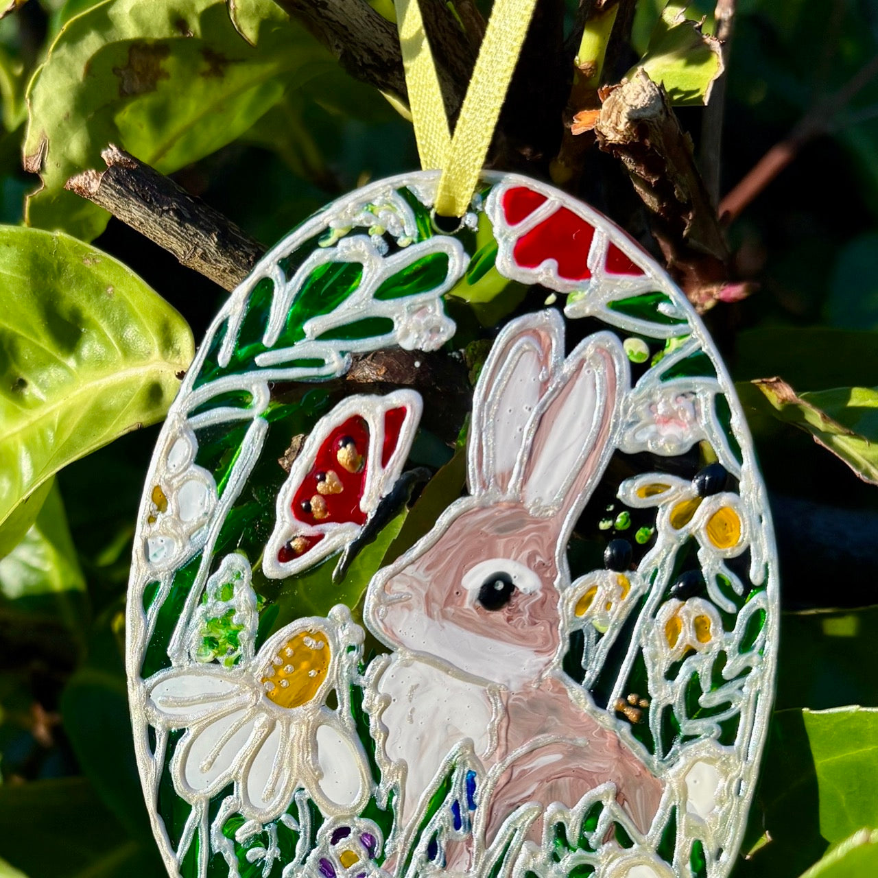 Bunny & Butterfly~ Oval suncatcher