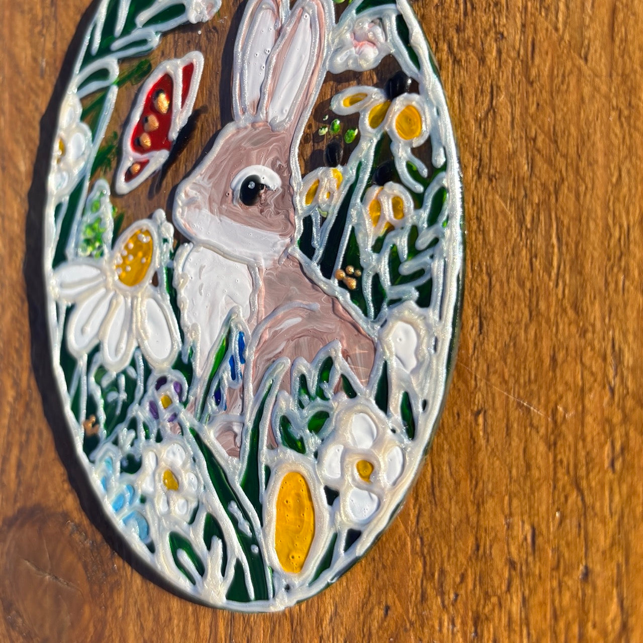 Bunny & Butterfly~ Oval suncatcher