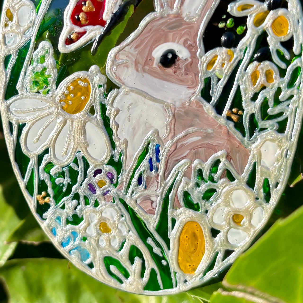 Bunny & Butterfly~ Oval suncatcher