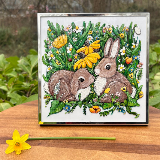 Bunny Life~ Mini Original one of a kind Glass Painting