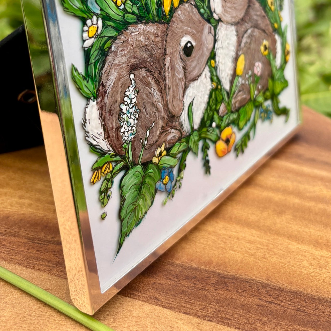 Bunny Life~ Mini Original one of a kind Glass Painting