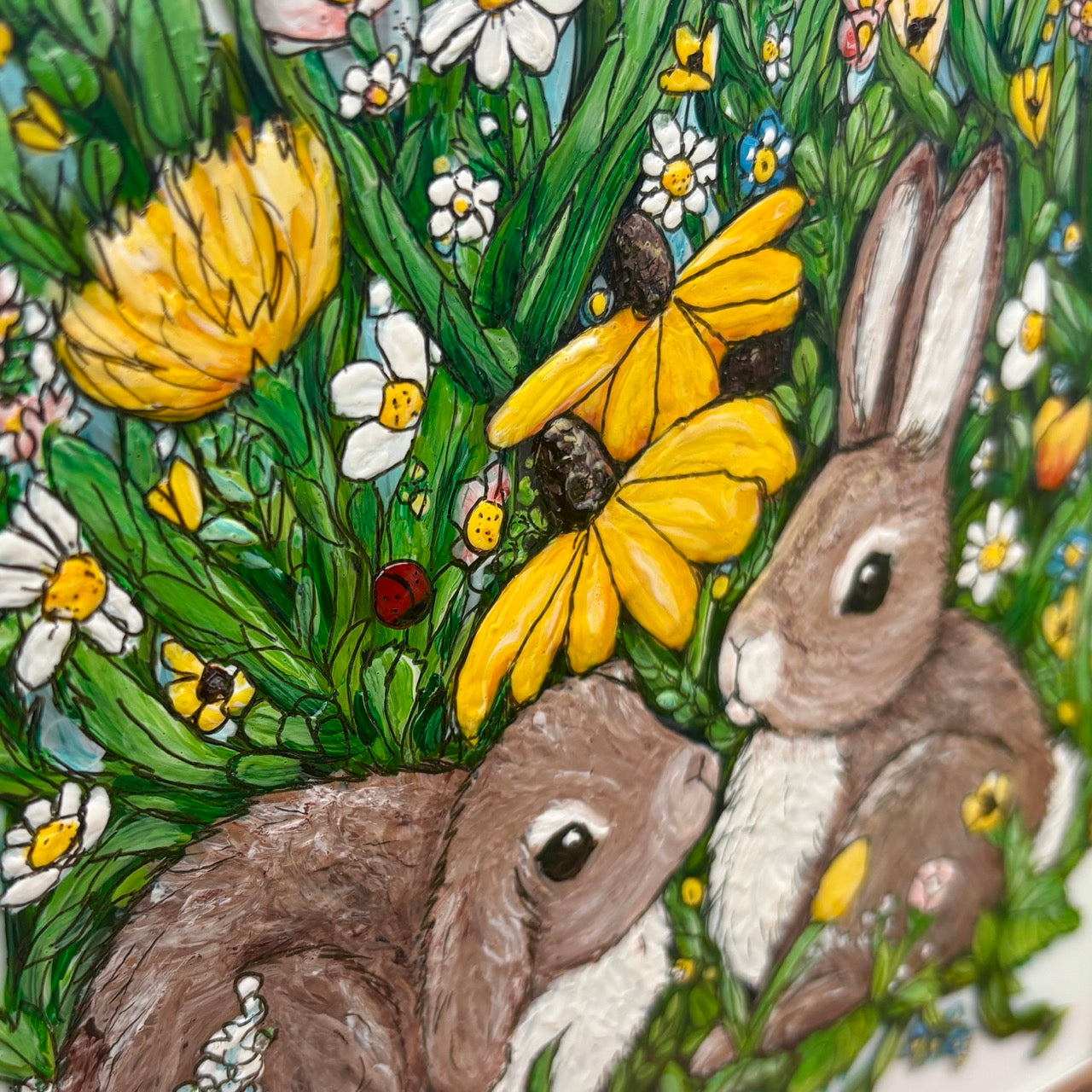 Bunny Life~ Mini Original one of a kind Glass Painting
