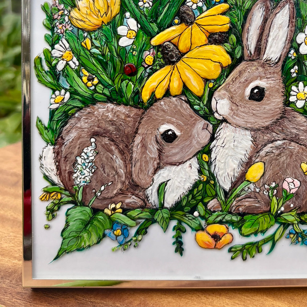 Bunny Life~ Mini Original one of a kind Glass Painting