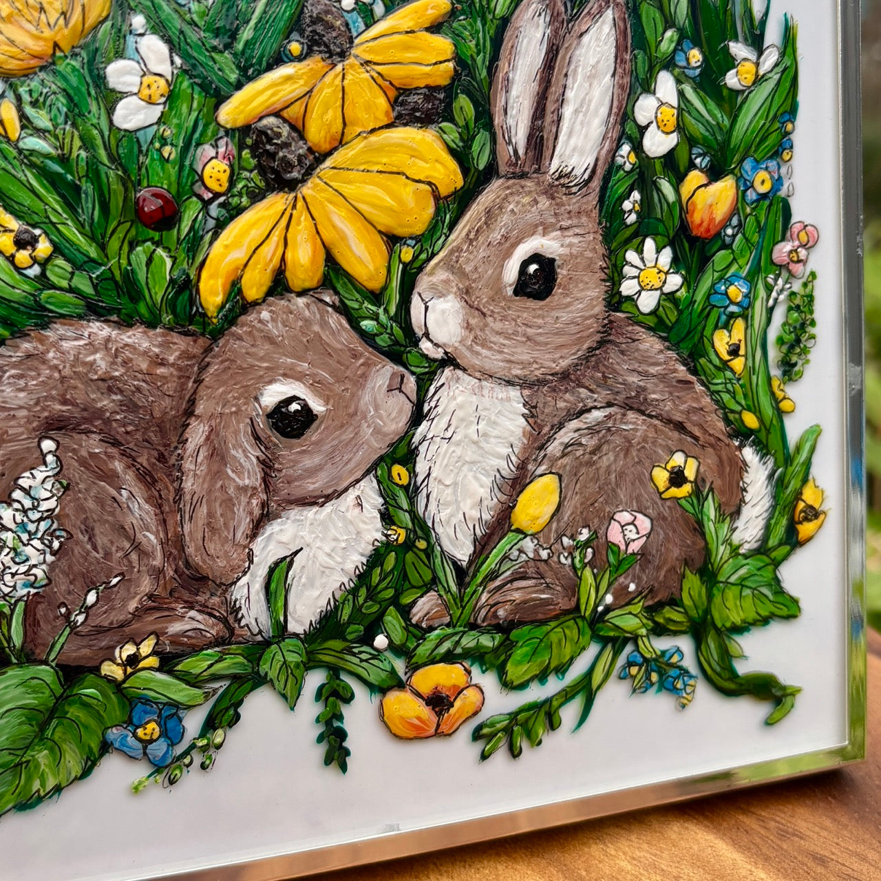 Bunny Life~ Mini Original one of a kind Glass Painting