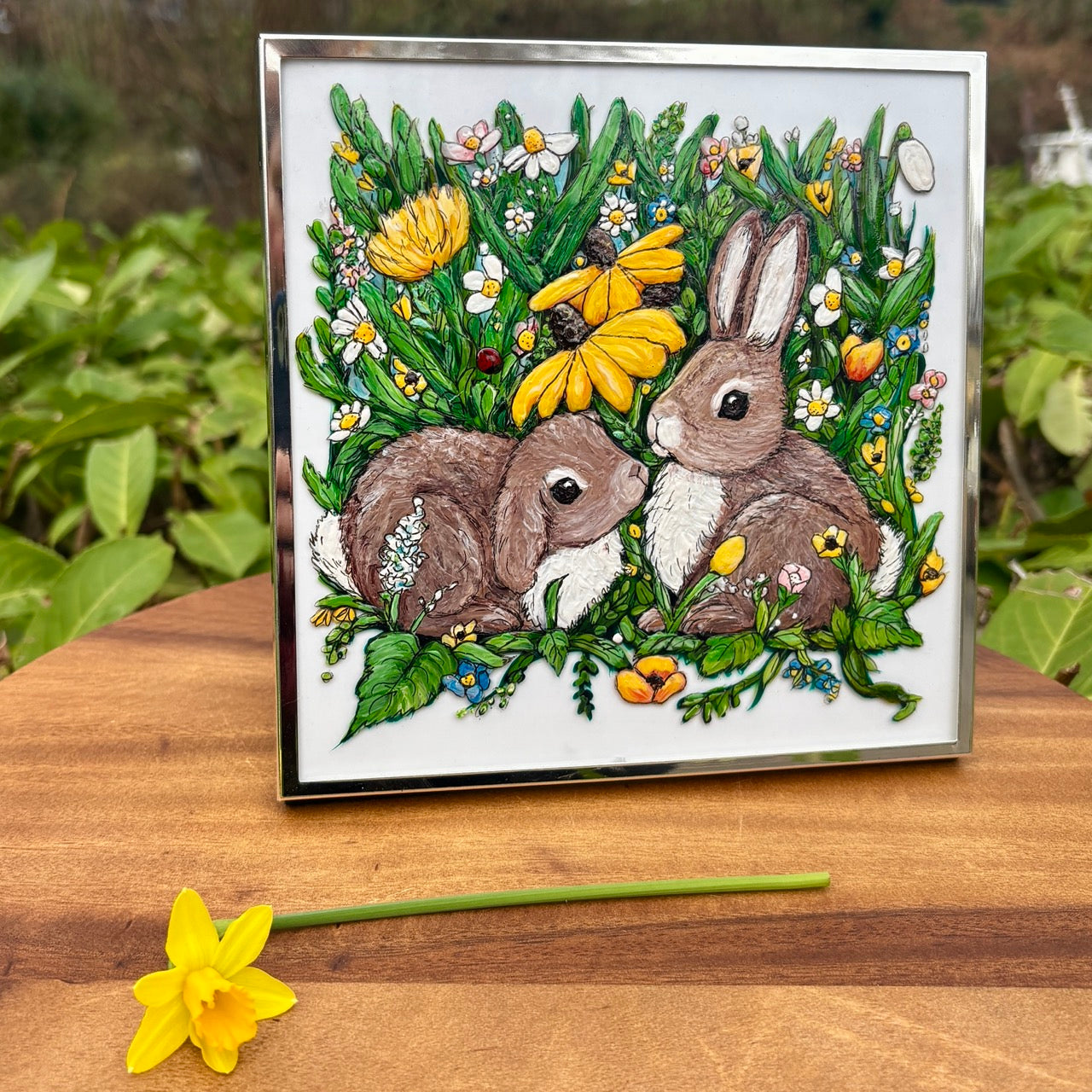 Bunny Life~ Mini Original one of a kind Glass Painting