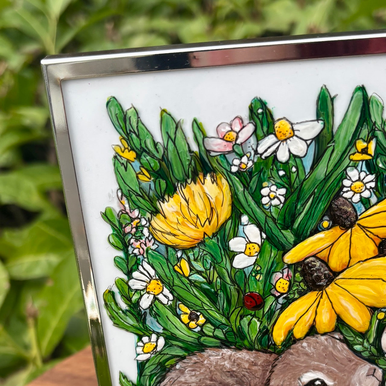 Bunny Life~ Mini Original one of a kind Glass Painting