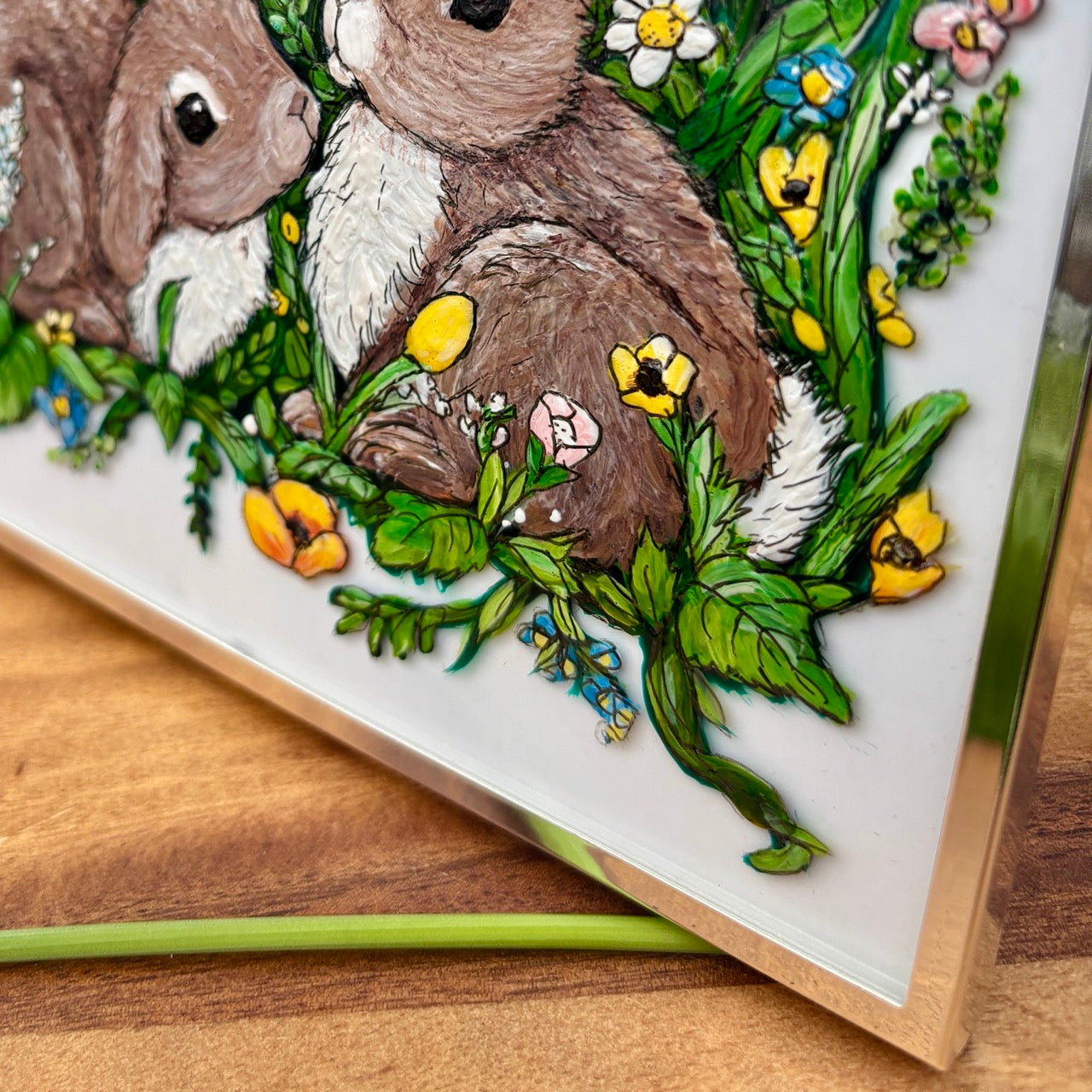 Bunny Life~ Mini Original one of a kind Glass Painting