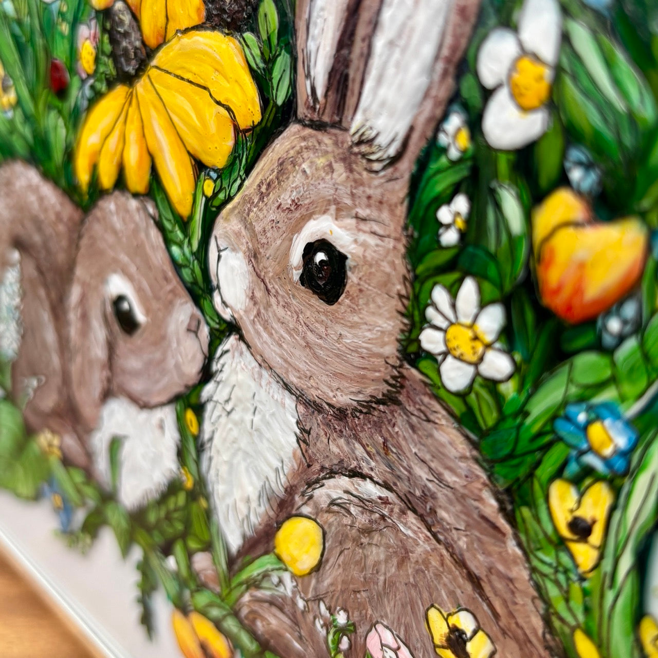 Bunny Life~ Mini Original one of a kind Glass Painting