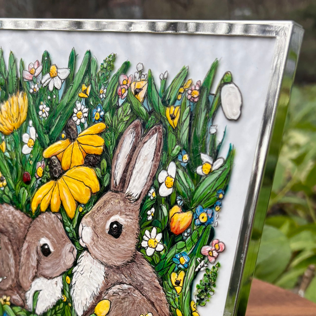Bunny Life~ Mini Original one of a kind Glass Painting