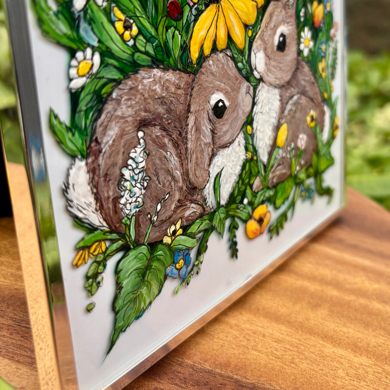 Bunny Life~ Mini Original one of a kind Glass Painting
