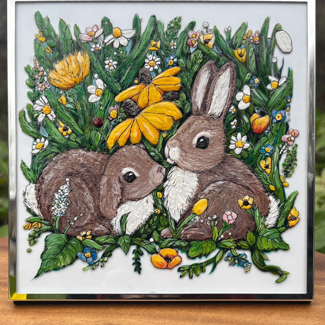 Bunny Life~ Mini Original one of a kind Glass Painting