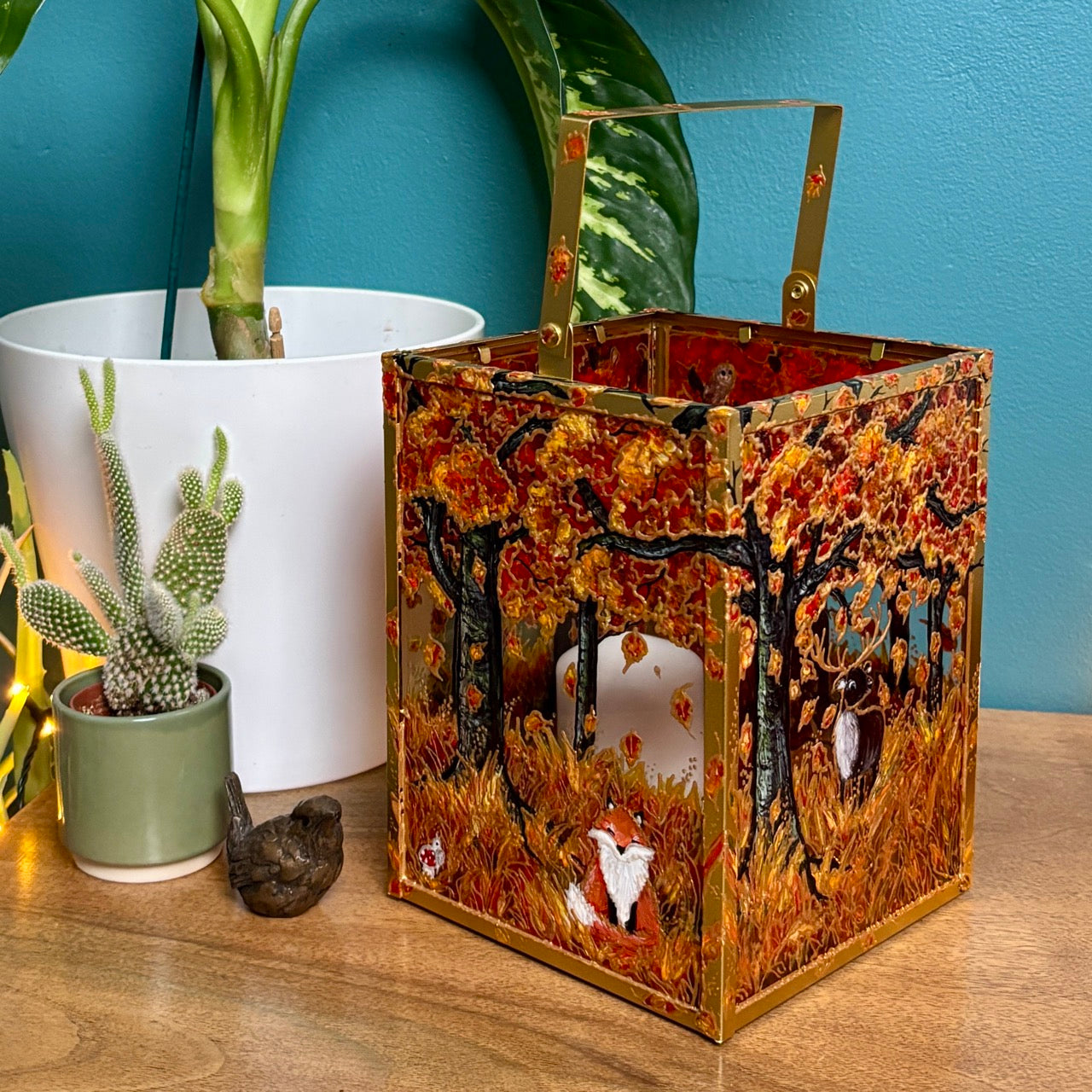 Autumn wood~ One of a kind golden lantern