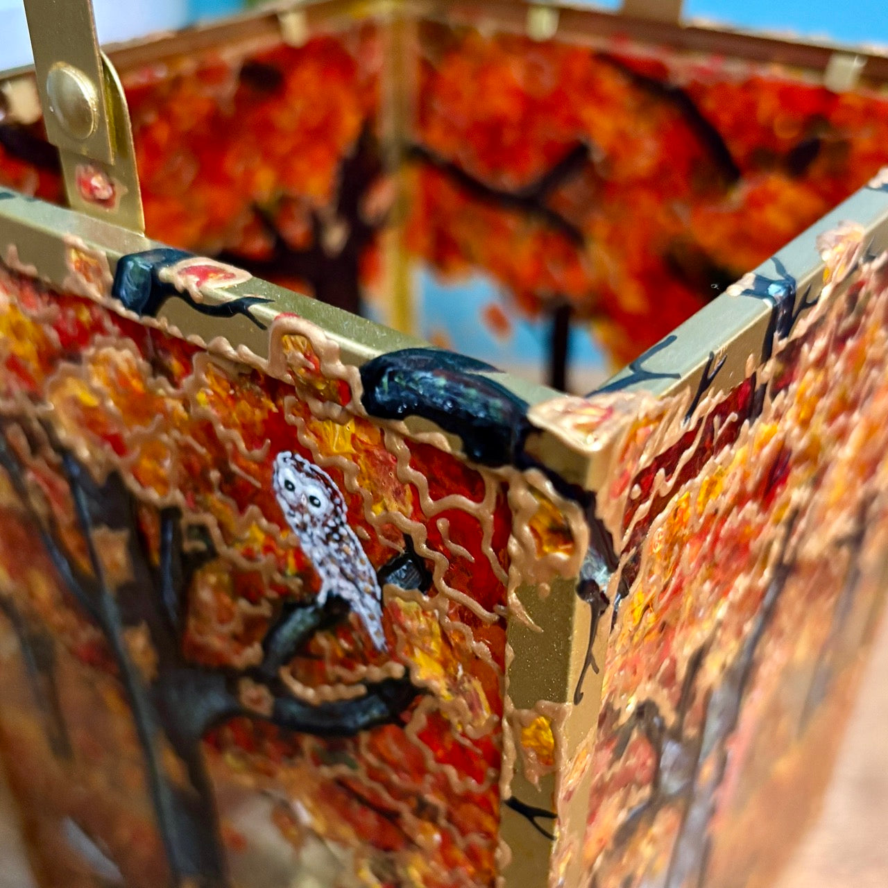 Autumn wood~ One of a kind golden lantern