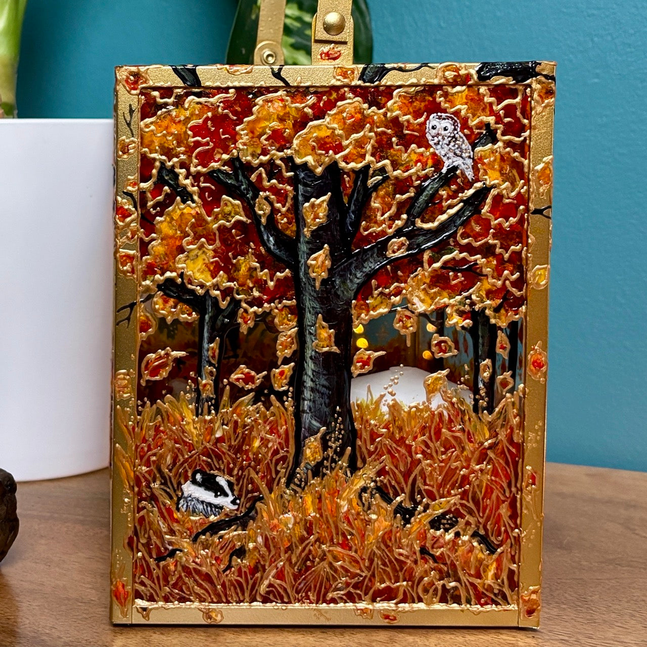 Autumn wood~ One of a kind golden lantern