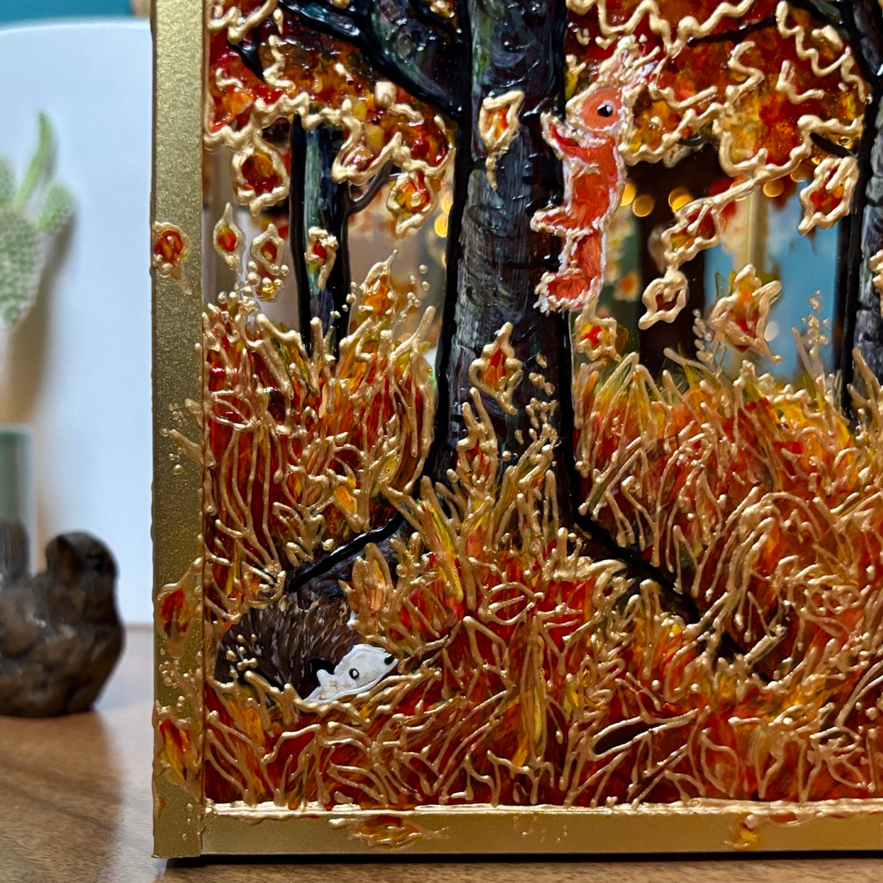 Autumn wood~ One of a kind golden lantern