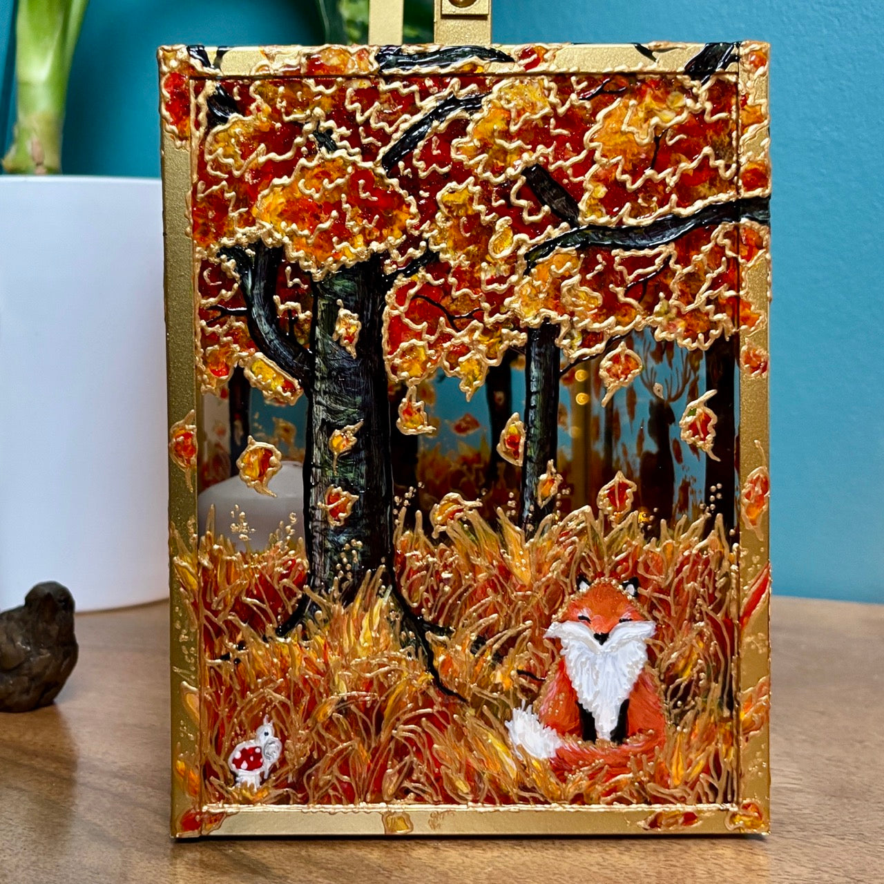 Autumn wood~ One of a kind golden lantern