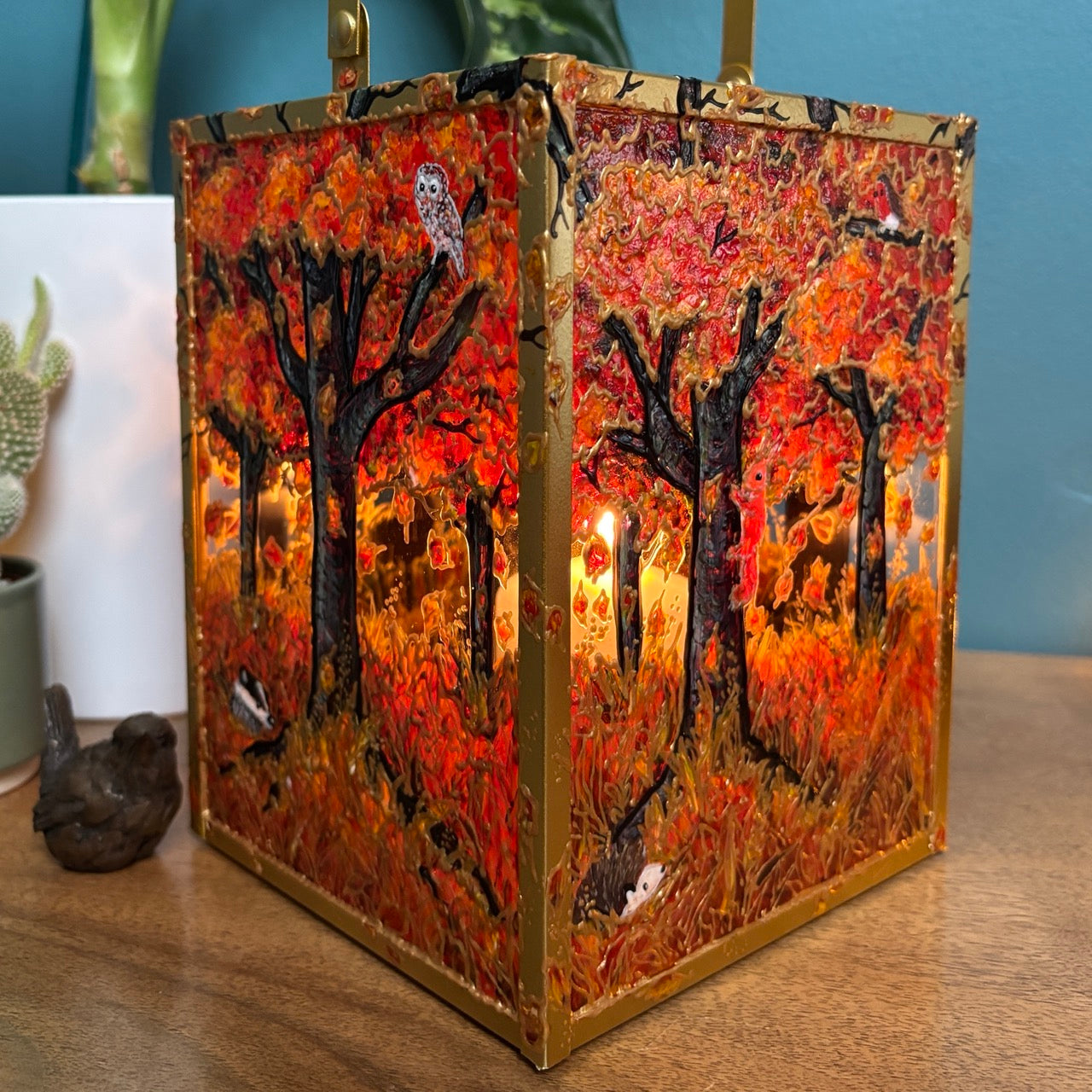 Autumn wood~ One of a kind golden lantern