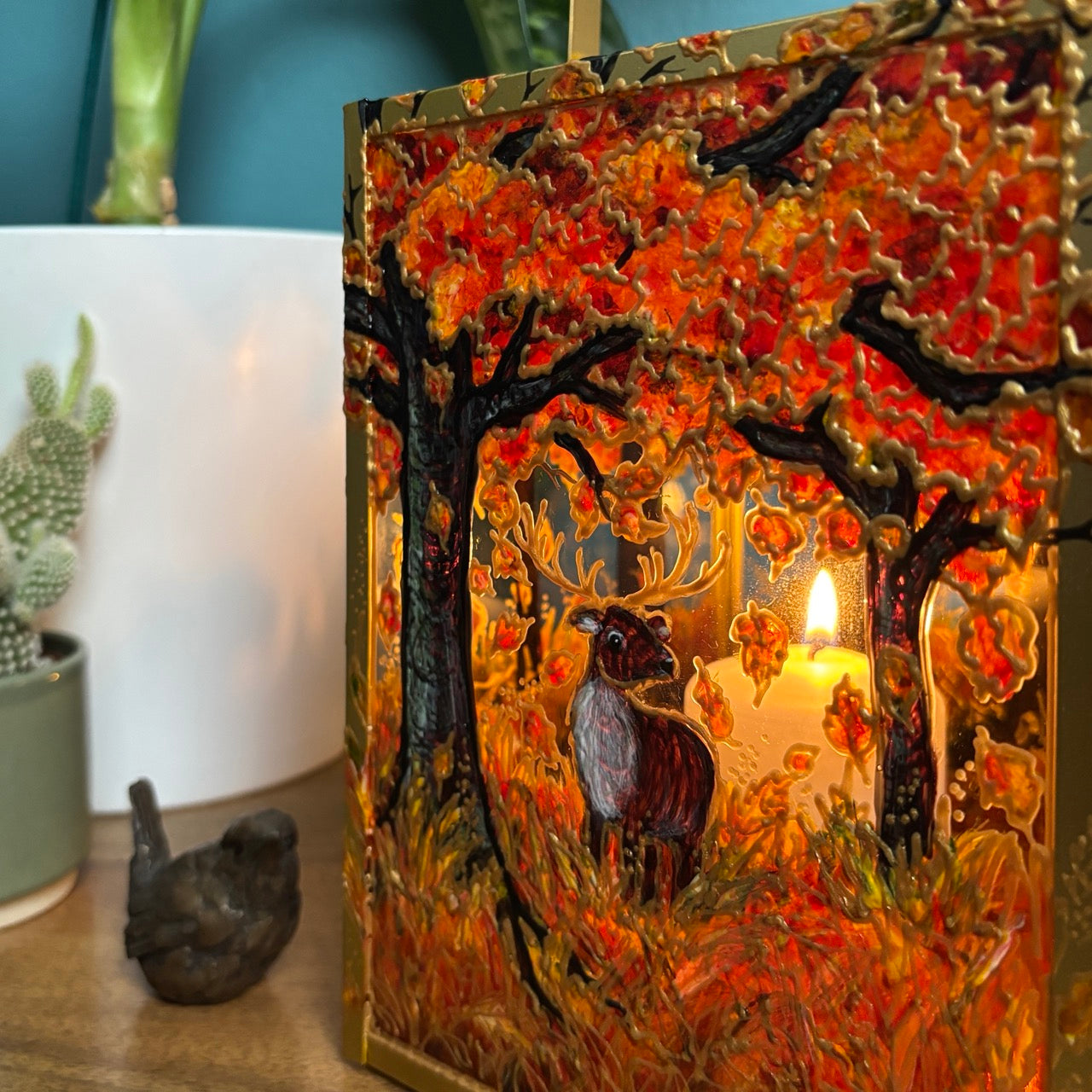 Autumn wood~ One of a kind golden lantern