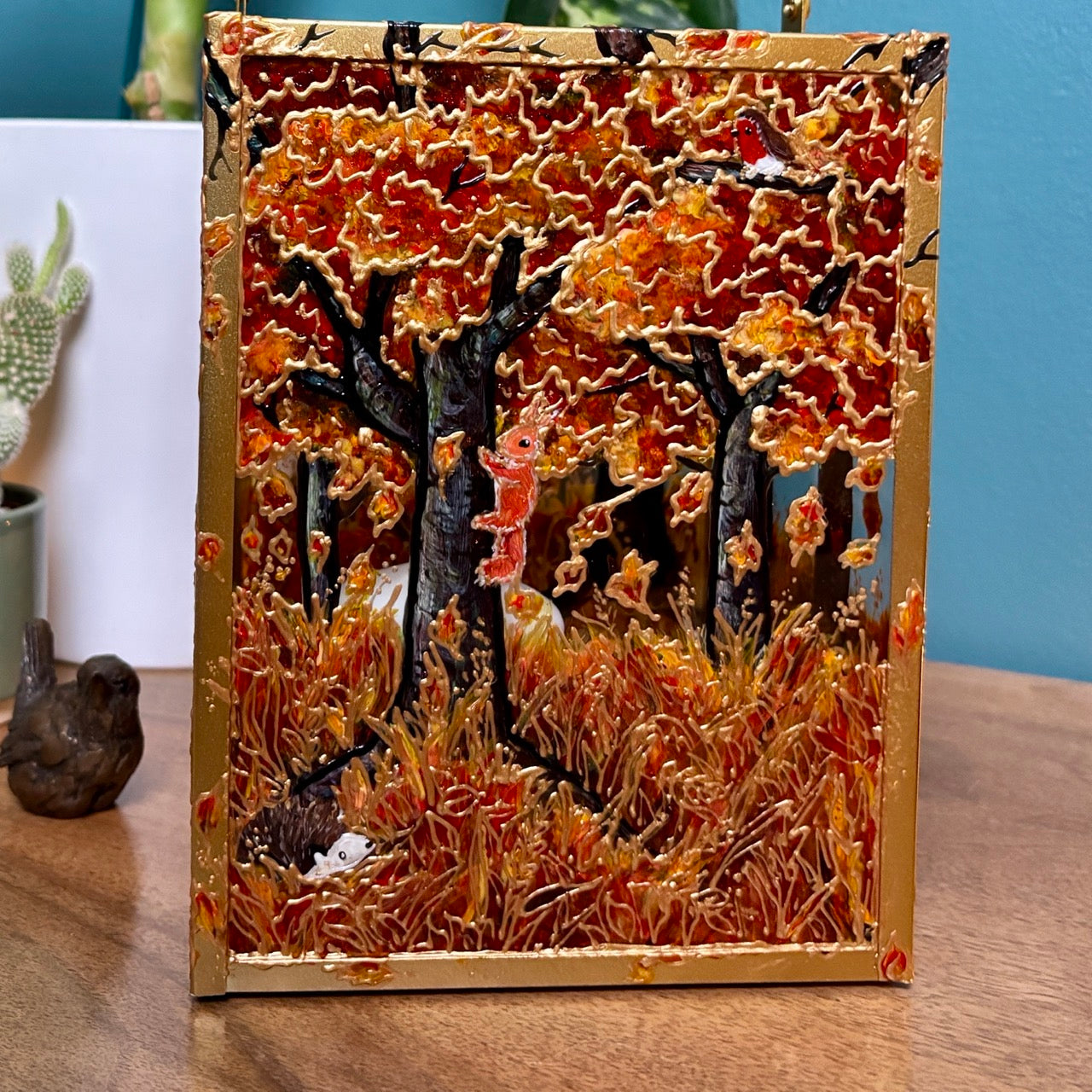 Autumn wood~ One of a kind golden lantern