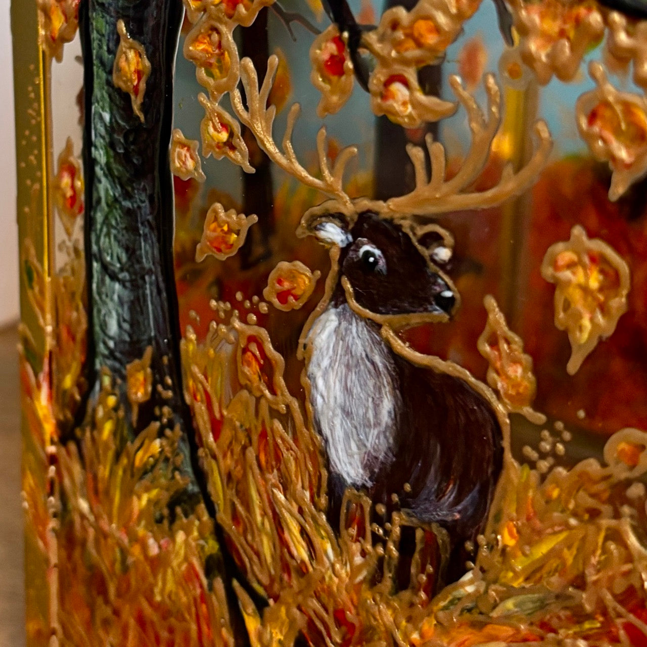 Autumn wood~ One of a kind golden lantern