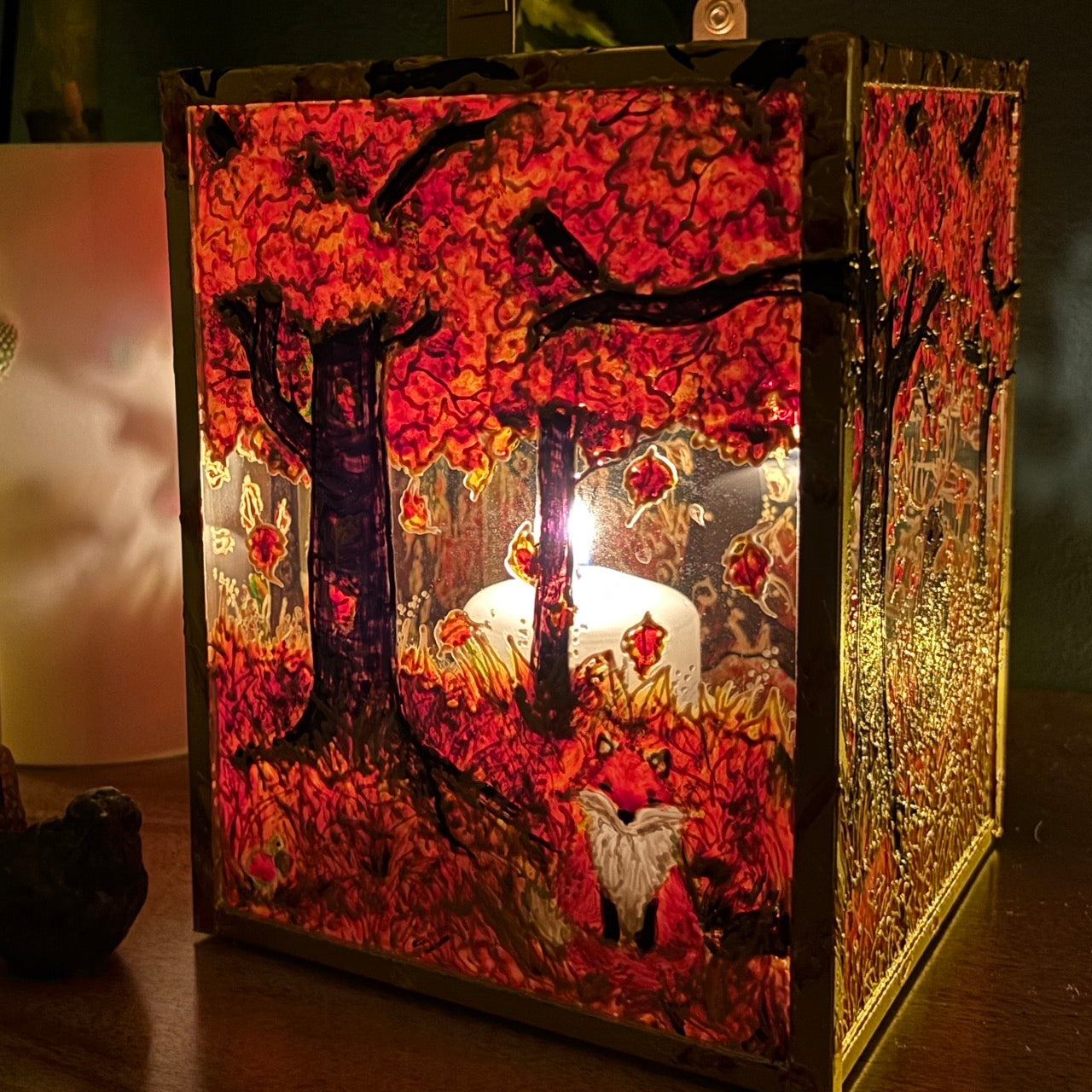Autumn wood~ One of a kind golden lantern