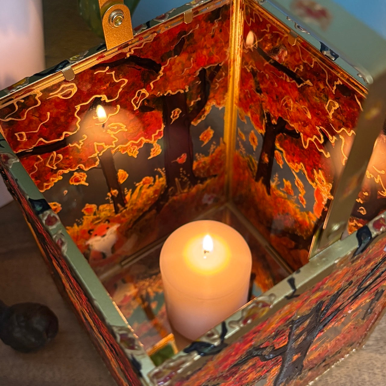 Autumn wood~ One of a kind golden lantern