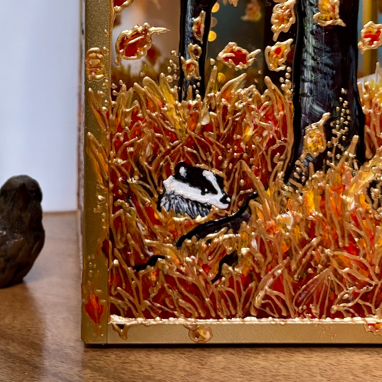 Autumn wood~ One of a kind golden lantern