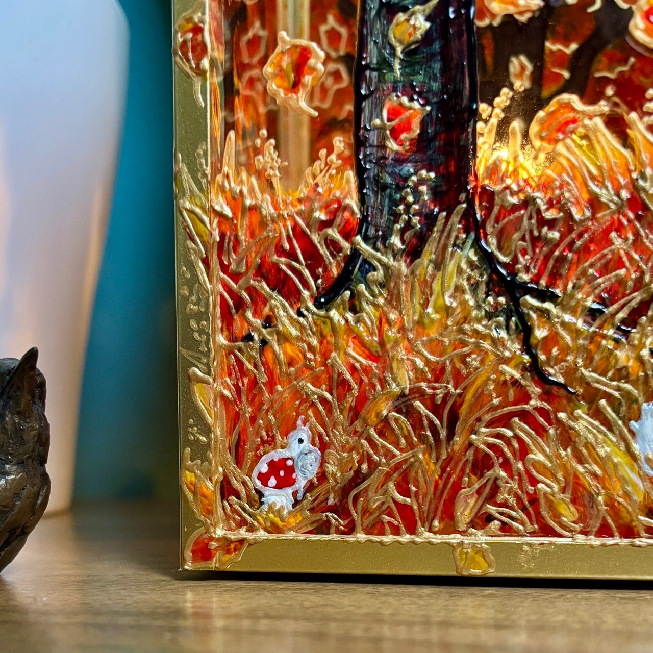 Autumn wood~ One of a kind golden lantern