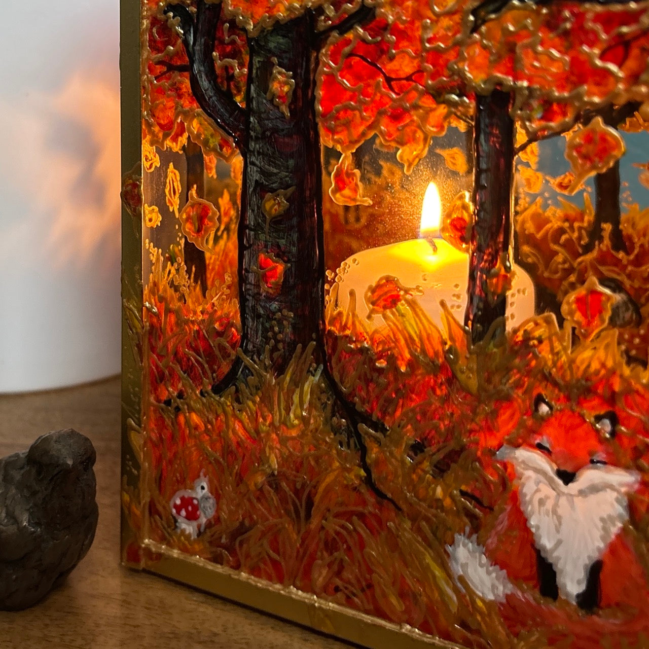 Autumn wood~ One of a kind golden lantern
