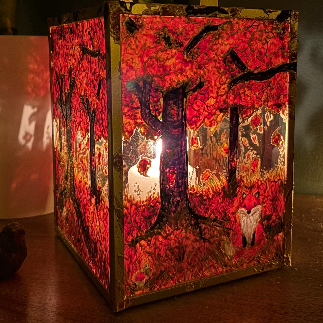 Autumn wood~ One of a kind golden lantern
