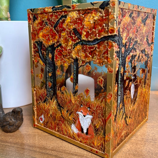 Autumn wood~ One of a kind golden lantern